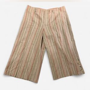 Y2K vintage Tan and orange striped linen wide leg pants with button detail #boho